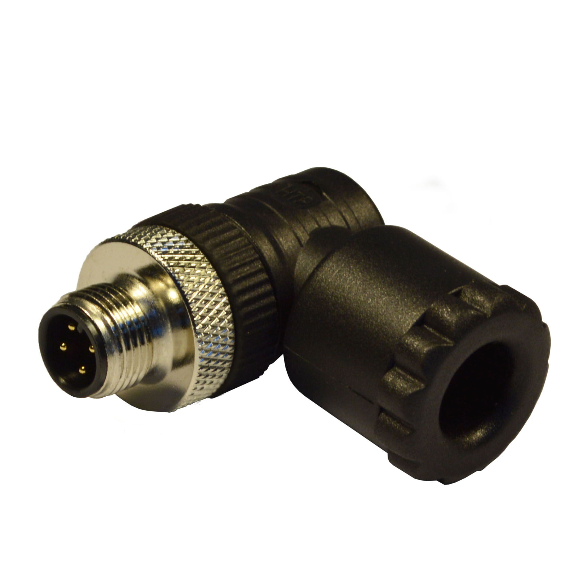 M12 field attachable,male,90°,4p.,PG9/11unif. or double exit cable